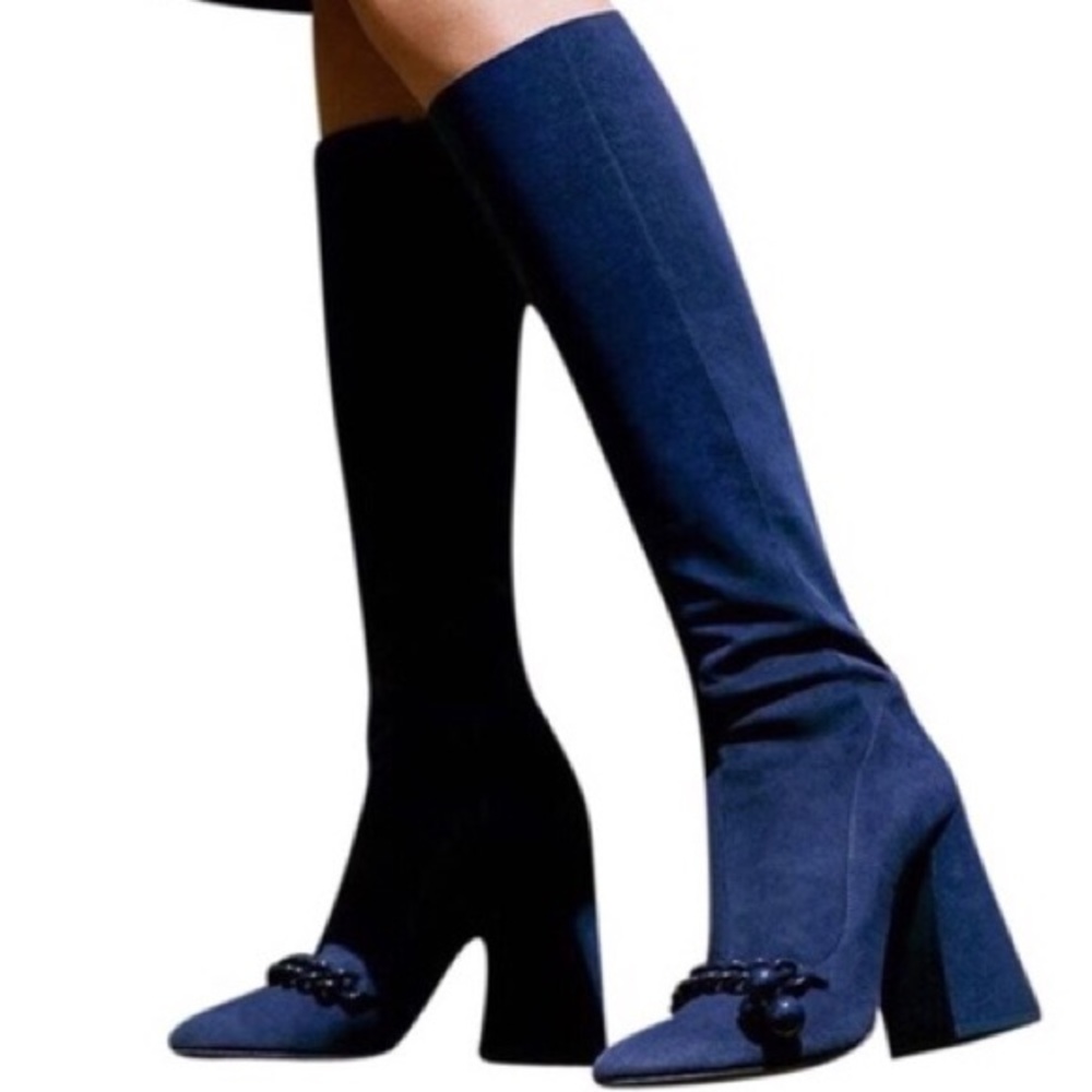 Tory Burch Navy Leather Suede Addison Boot 7.5